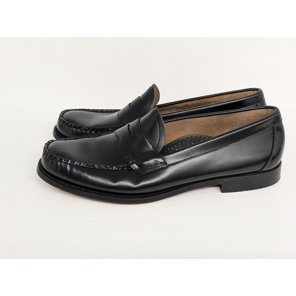 GH Bass Weejuns Logan Shoes Men's 13 D Black Leather Penny Loafers Moc Toe Dress - Picture 4 of 9